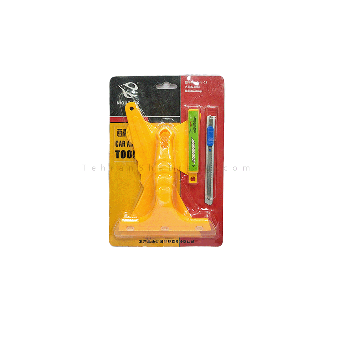  پک کاردک نصب زرد دارای کاردک ژله ای و دو عدد کاردک مثلثی و دسته تیغ و تیغ زاپاس 